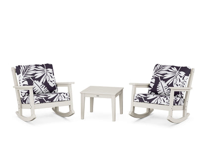 POLYWOOD® Chippendale 3-Piece Deep Seating Rocker Set in Sand / Leaf Navy