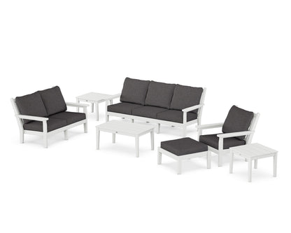 POLYWOOD® Chippendale 7-Piece Deep Seating Set in White / Ash Charcoal