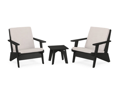 POLYWOOD® Riviera Modern Lounge 3-Piece Set in Black / Dune Burlap
