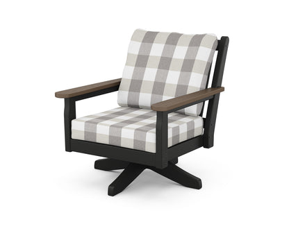 POLYWOOD® Chippendale Deep Seating Swivel Chair in Black / Kona / Buffalo Plaid Grey Mist