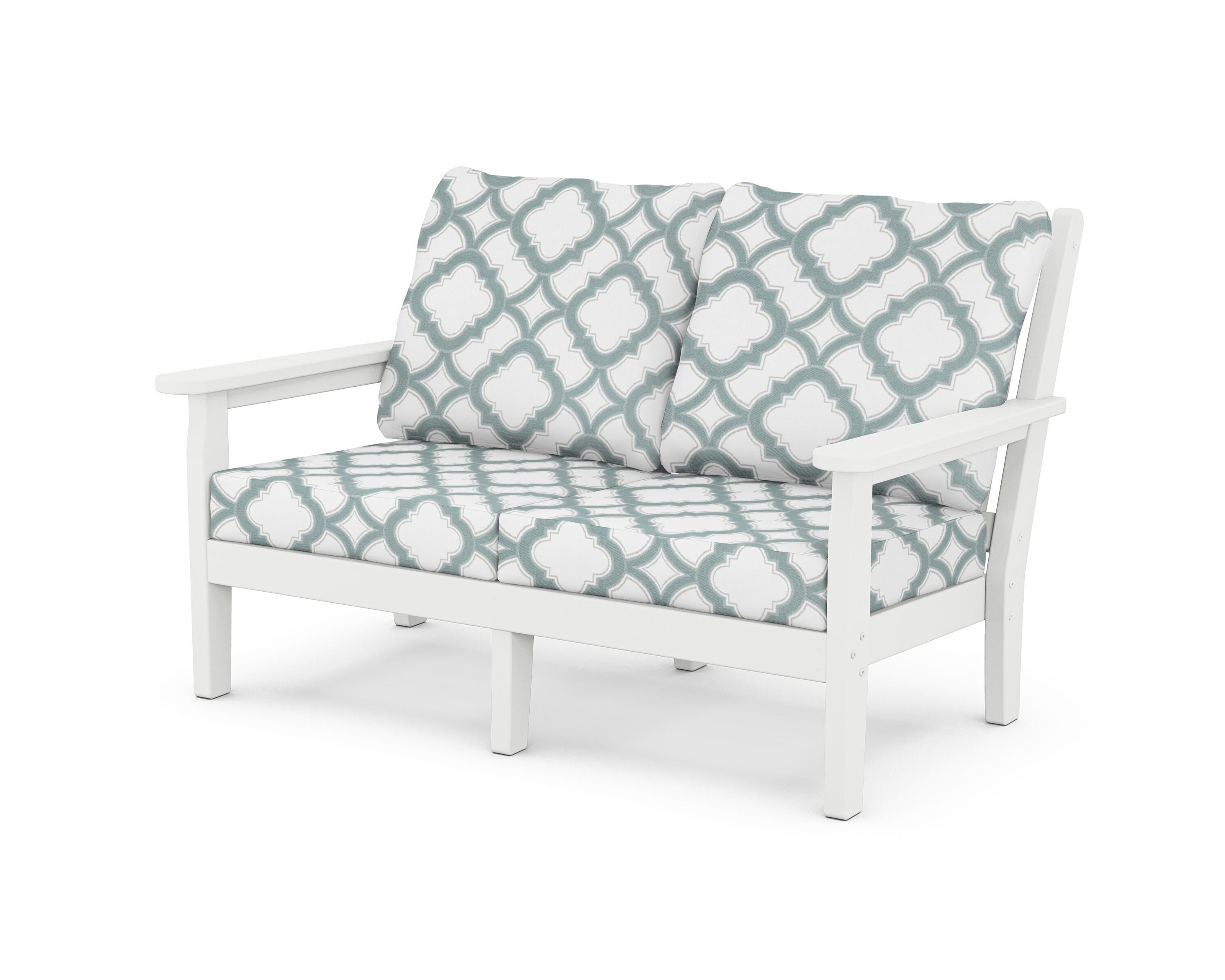 POLYWOOD® Chippendale Deep Seating Loveseat in White / Trellis Glacier Spa