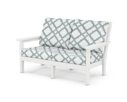 POLYWOOD® Chippendale Deep Seating Loveseat in White / Trellis Glacier Spa