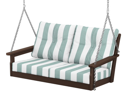 POLYWOOD® Vineyard Deep Seating Swing in Mahogany / Cabana Stripe Glacier Spa
