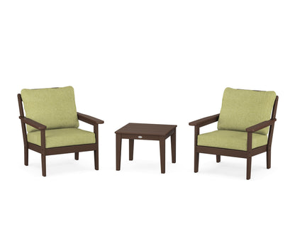 Country Living Cottage 3-Piece Deep Seating Set in Mahogany / Chartreuse Boucle