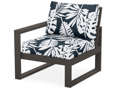 POLYWOOD® EDGE Modular Left Arm Chair in Vintage Coffee / Leaf Marine Indigo