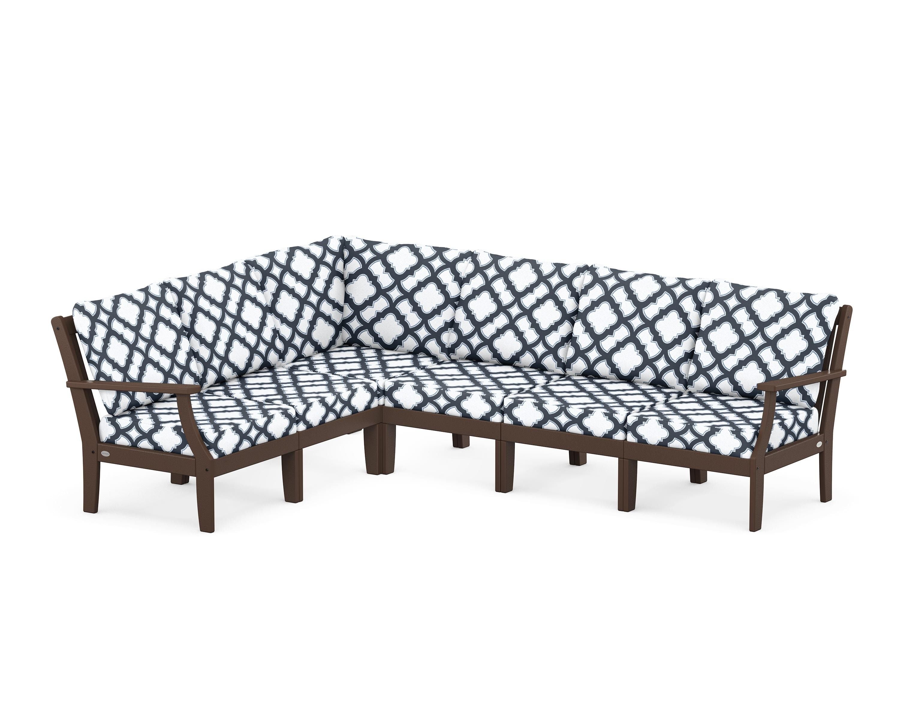 POLYWOOD® Braxton Modular 6-Piece Deep Seating Set in Mahogany / Trellis Marine Indigo
