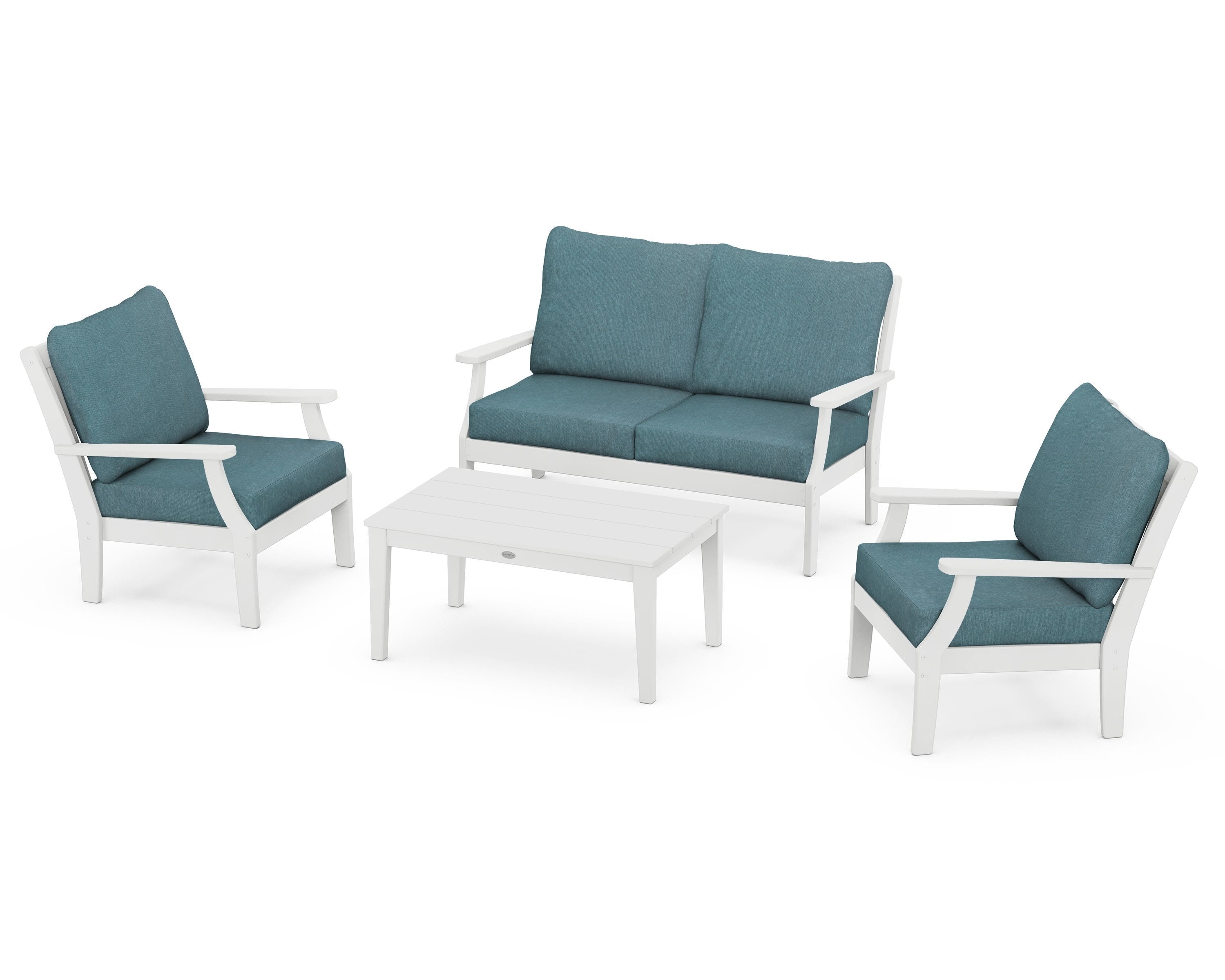 POLYWOOD® Braxton 4-Piece Deep Seating Chair Set in White / Ocean Teal