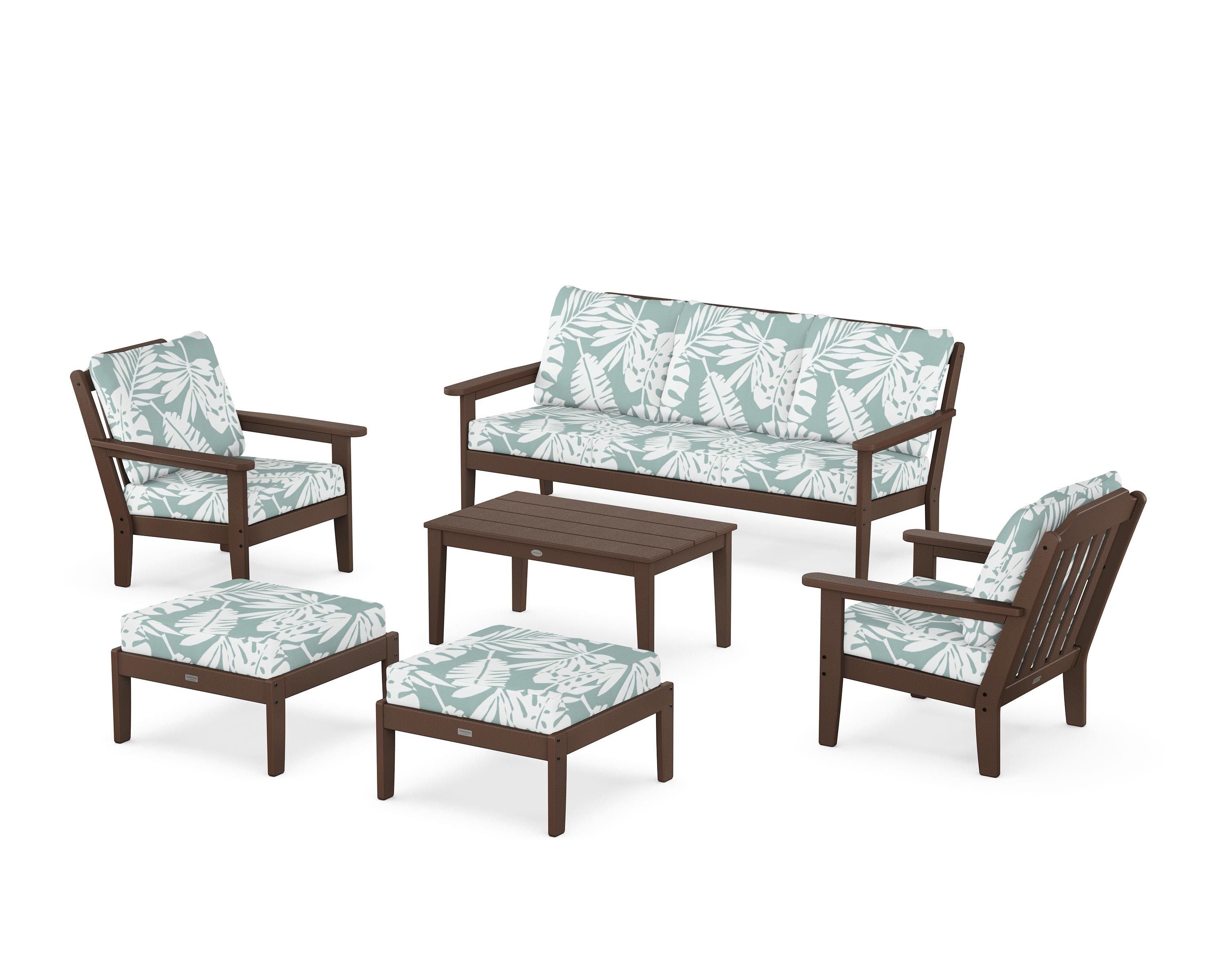 Country Living Cottage 6-Piece Lounge Sofa Set in Mahogany / Leaf Glacier Spa