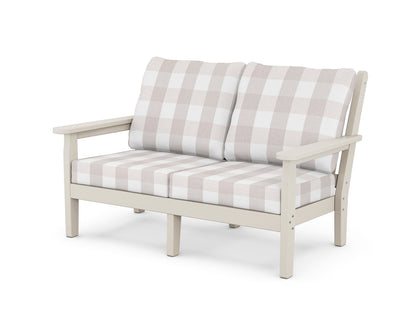 POLYWOOD® Chippendale Deep Seating Loveseat in Sand / Buffalo Plaid Dune Burlap