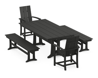 POLYWOOD® Modern Adirondack 5-Piece Farmhouse Dining Set With Trestle Legs in Black