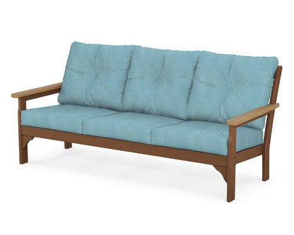 POLYWOOD® Vineyard Deep Seating Sofa in Teak / Natural / Lattice Sky Blue