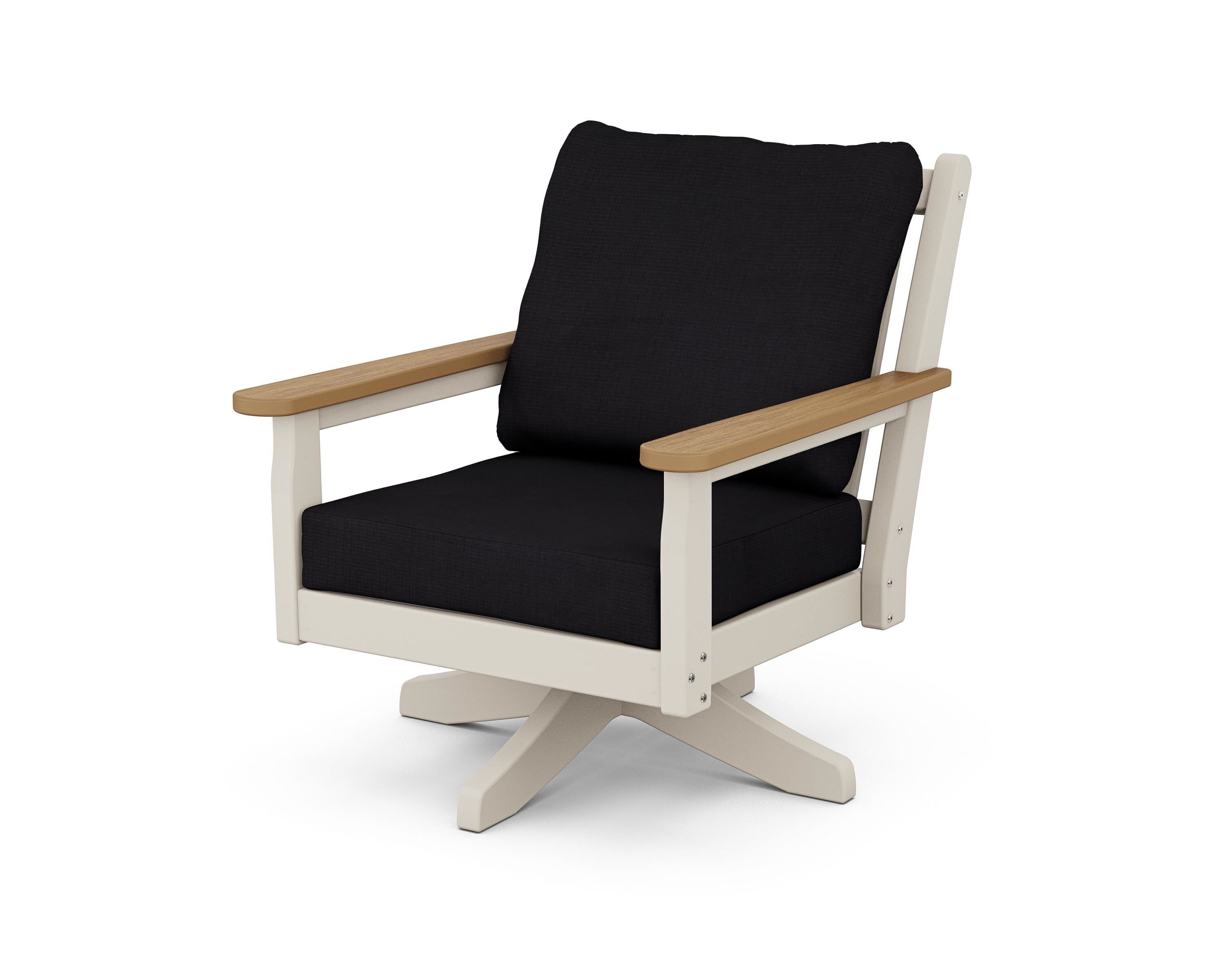 POLYWOOD® Chippendale Deep Seating Swivel Chair in Sand / Natural / Midnight Linen