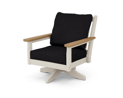 POLYWOOD® Chippendale Deep Seating Swivel Chair in Sand / Natural / Midnight Linen