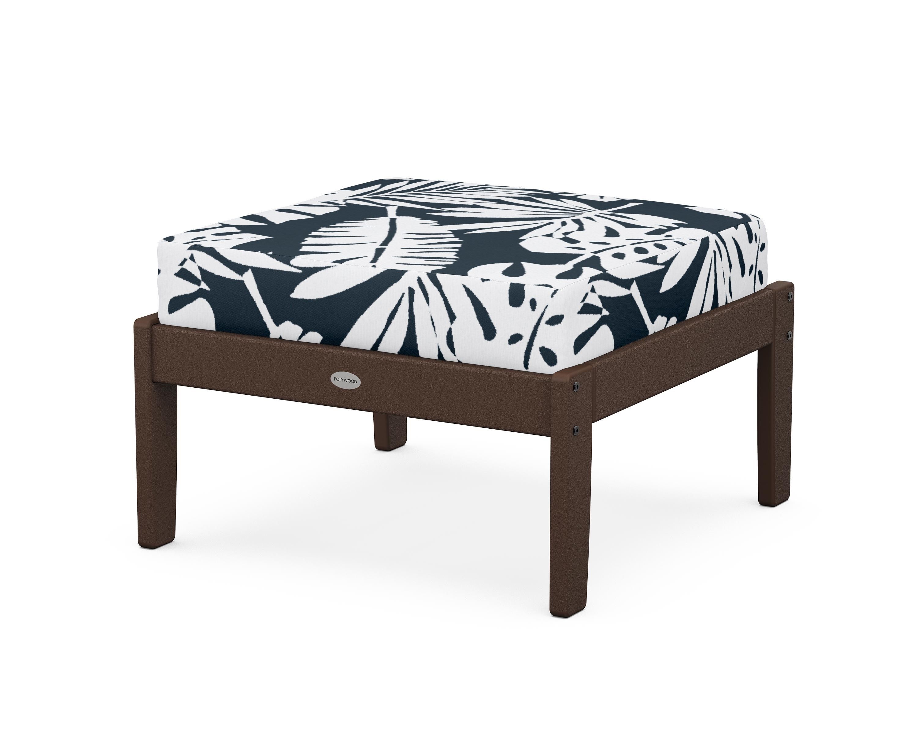 POLYWOOD® Braxton Deep Seating Ottoman in Mahogany / Leaf Marine Indigo