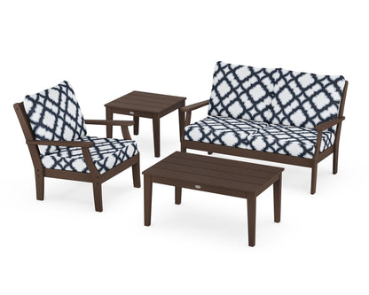 POLYWOOD® Braxton 4-Piece Deep Seating Set in Mahogany / Trellis Marine Indigo