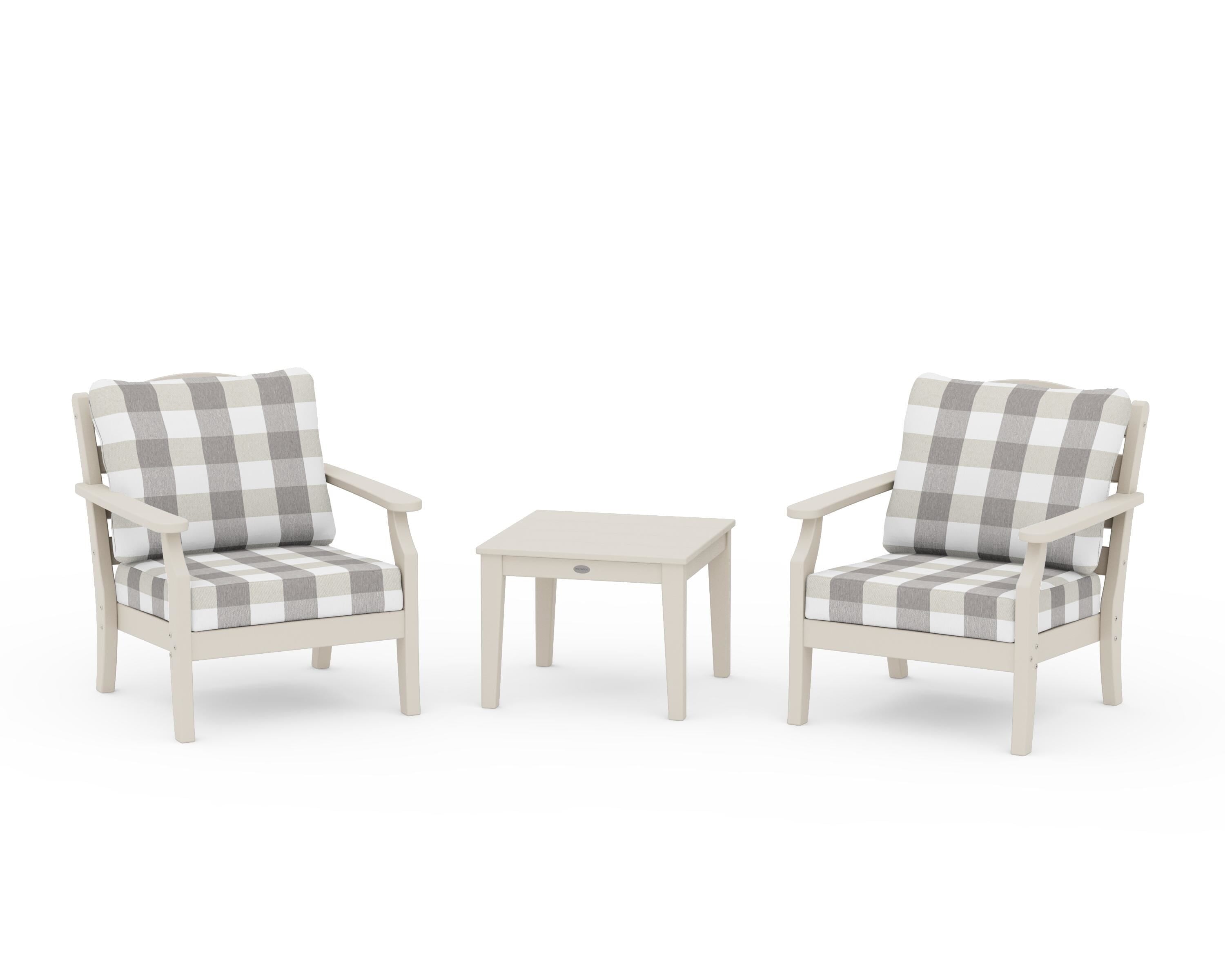 Draper James™ by  POLYWOOD® Savannah 3-Piece Deep Seating Set in Sand / Buffalo Plaid Grey Mist