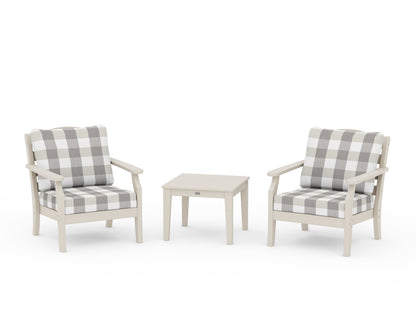 Draper James™ by  POLYWOOD® Savannah 3-Piece Deep Seating Set in Sand / Buffalo Plaid Grey Mist