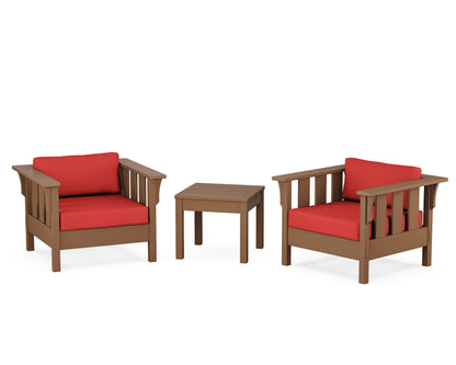 Martha Stewart by POLYWOOD® Acadia 3-Piece Deep Seating Set in Teak / Crimson Linen