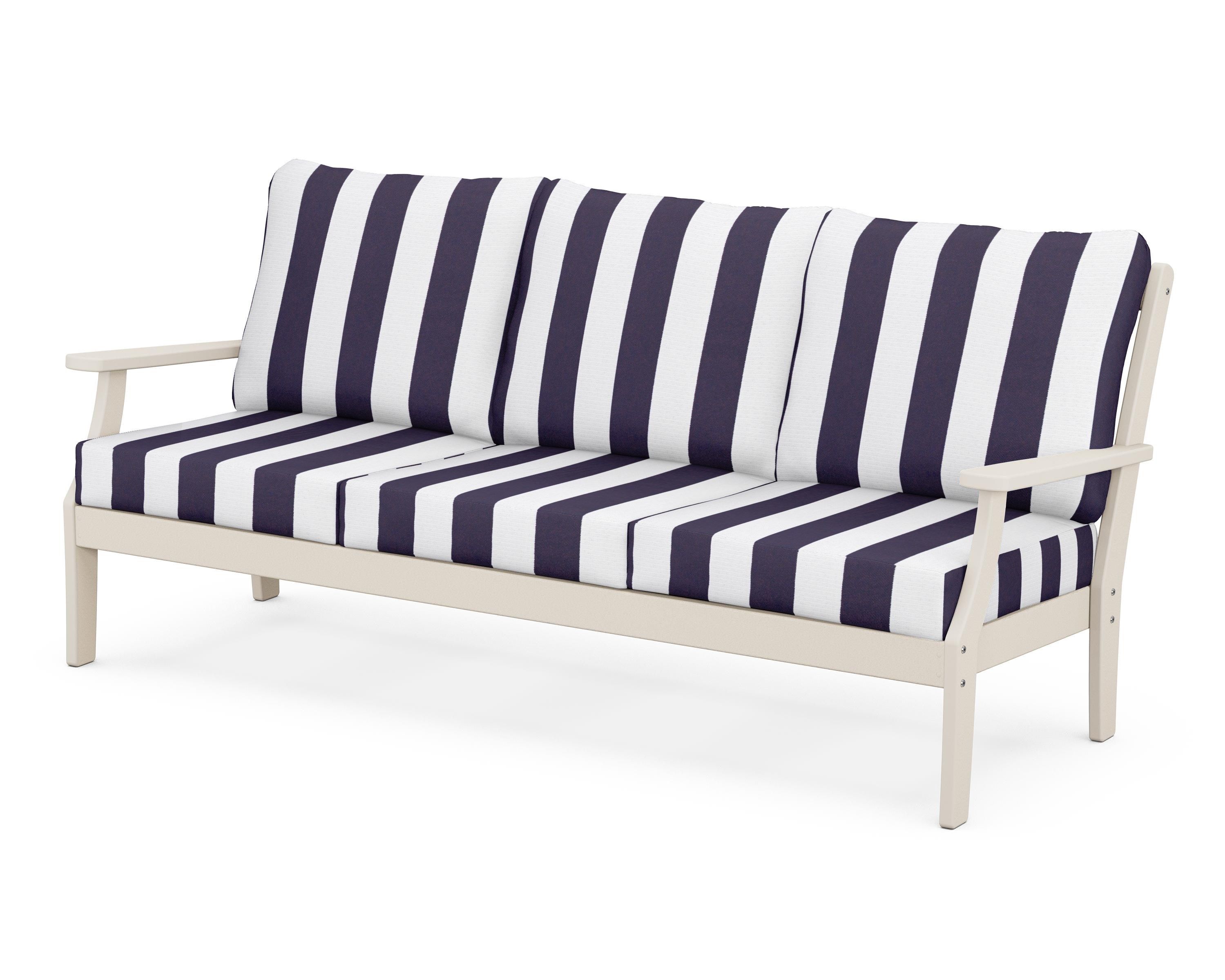 POLYWOOD® Braxton Deep Seating Sofa in Sand / Cabana Stripe Navy