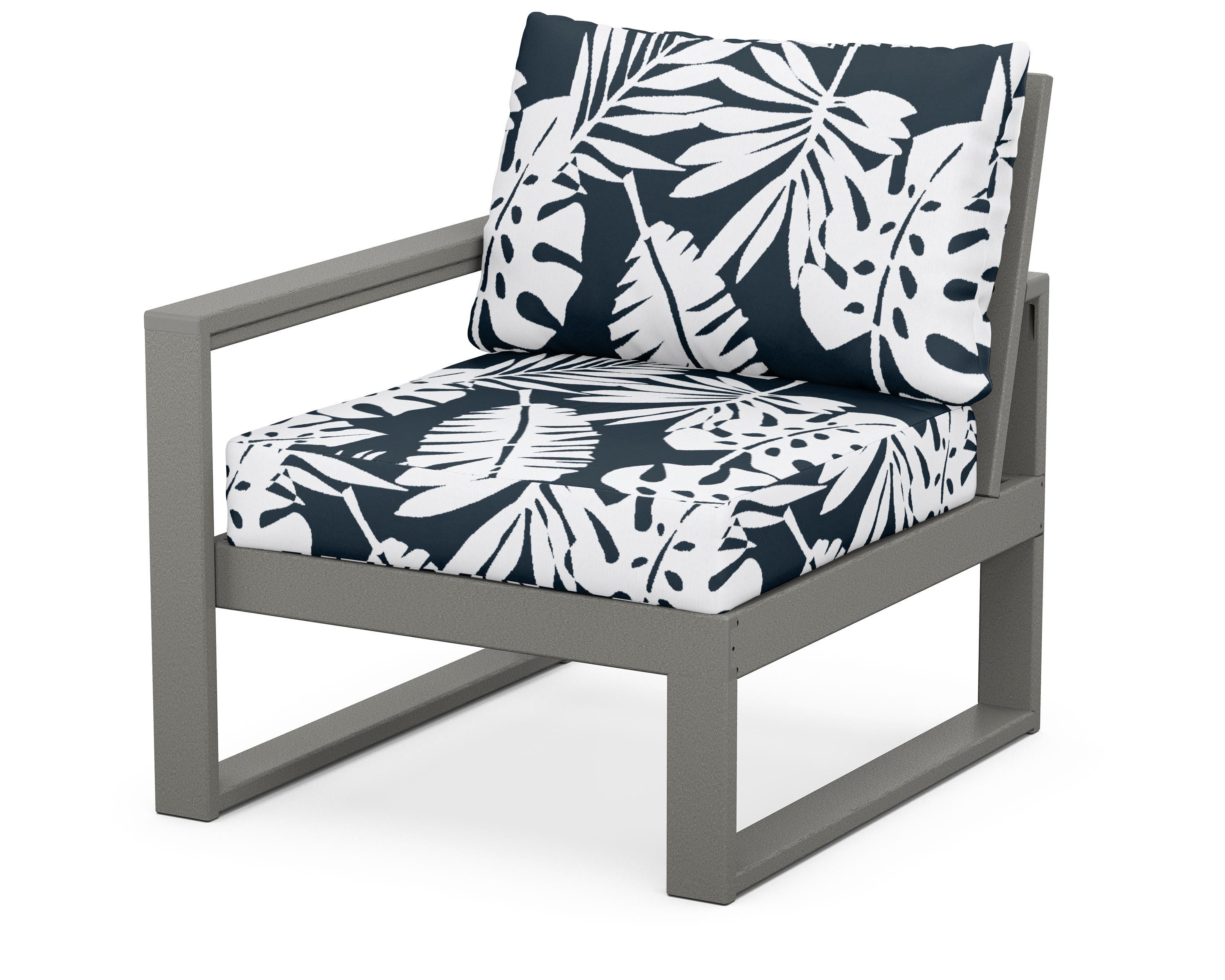 POLYWOOD® EDGE Modular Left Arm Chair in Slate Grey / Leaf Marine Indigo