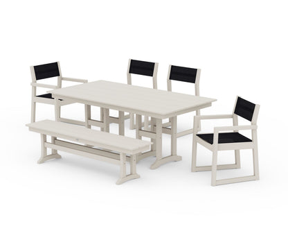 POLYWOOD® EDGE Sling 6-Piece Farmhouse Dining Set in Sand / Black Sling