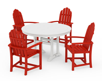 POLYWOOD® Classic Adirondack 5-Piece Round Dining Set with Trestle Legs in Sunset Red / White