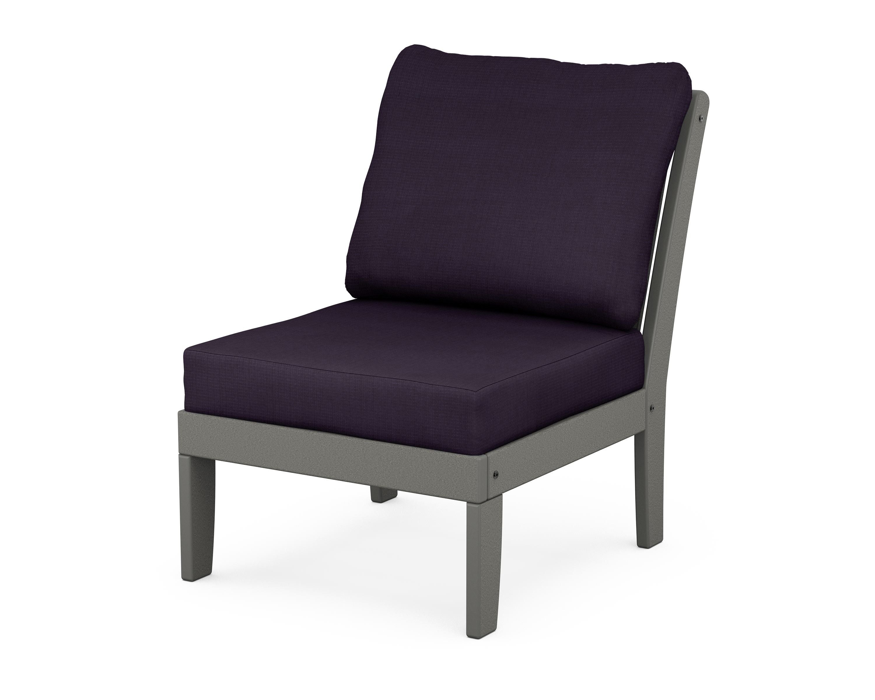 POLYWOOD® Braxton Modular Armless Chair in Slate Grey / Navy Linen