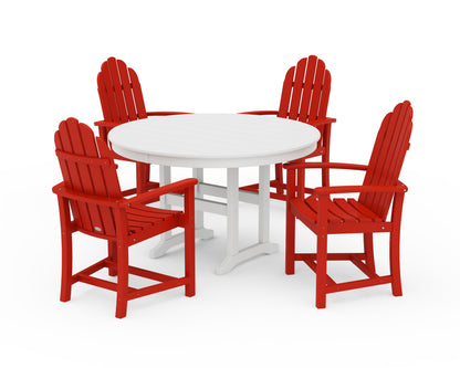 POLYWOOD® Classic Adirondack 5-Piece Round Farmhouse Dining Set in Sunset Red / White