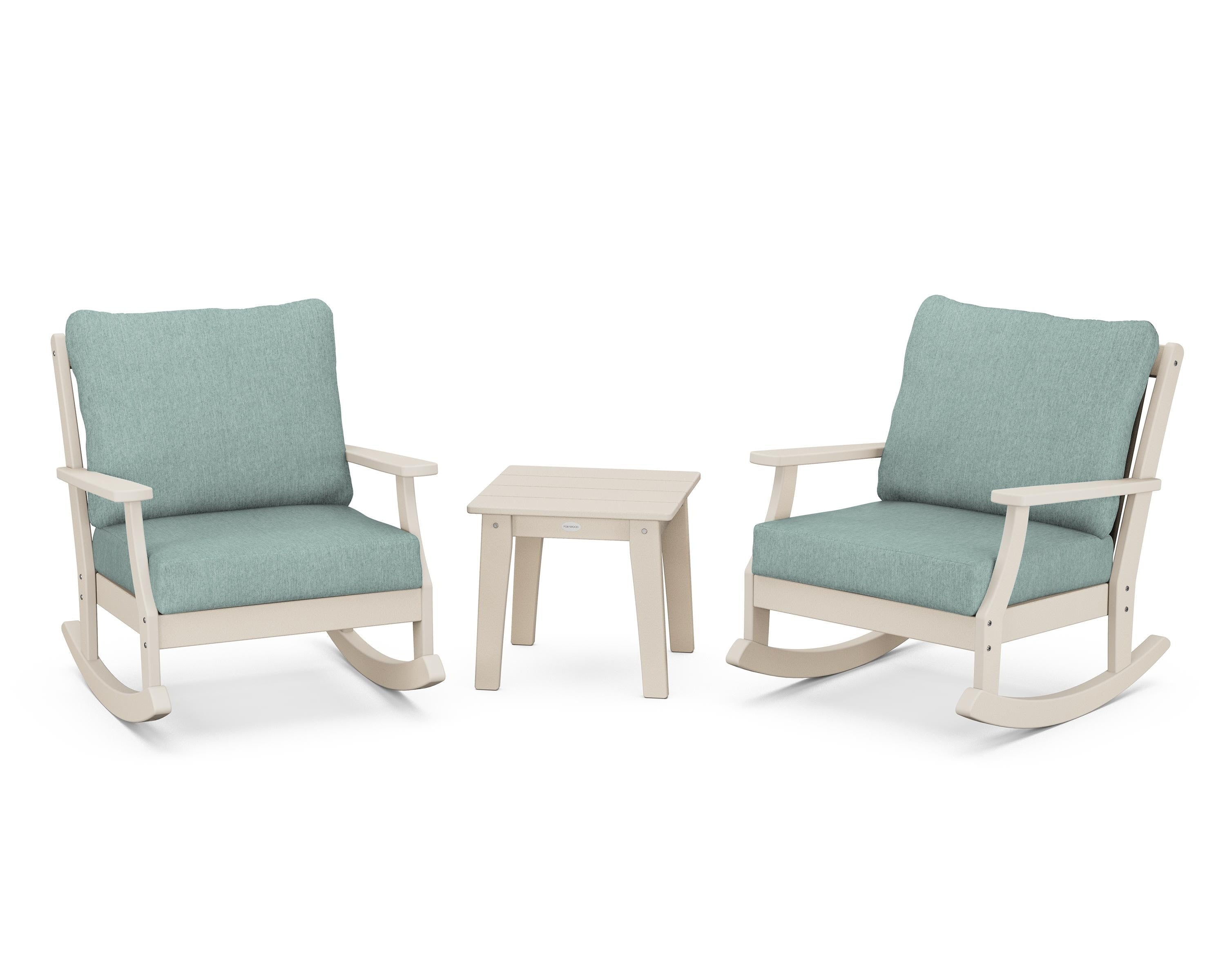 POLYWOOD® Braxton 3-Piece Deep Seating Rocker Set in Sand / Glacier Spa