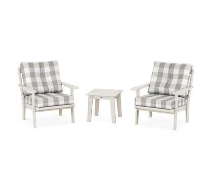 POLYWOOD® Mission 3-Piece Deep Seating Set in Sand / Buffalo Plaid Grey Mist