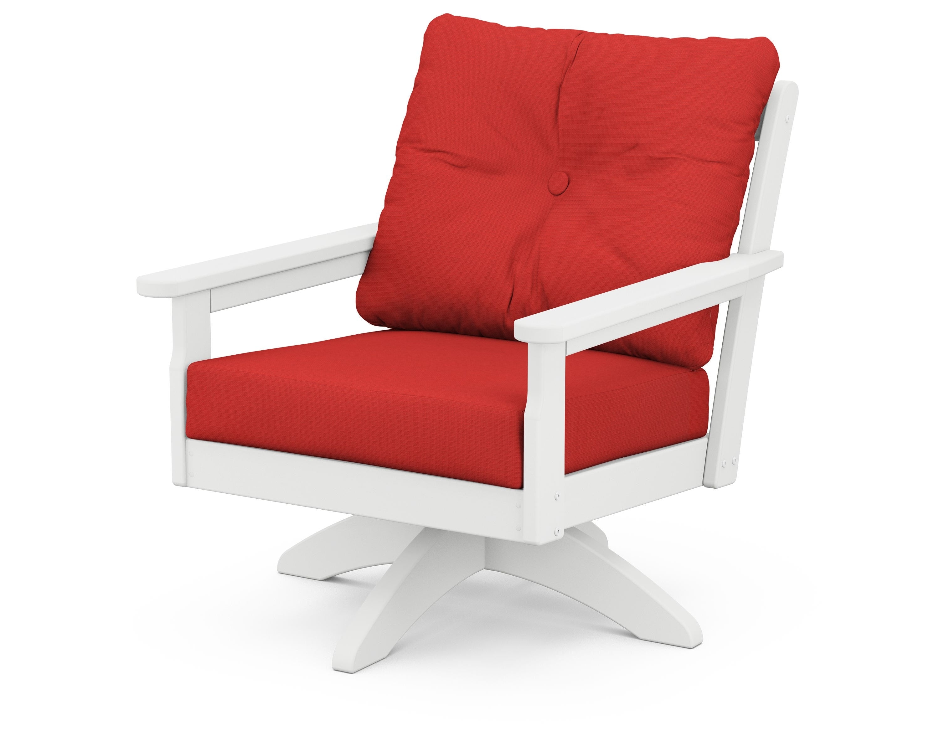 POLYWOOD® Vineyard Deep Seating Swivel Chair in White / Crimson Linen