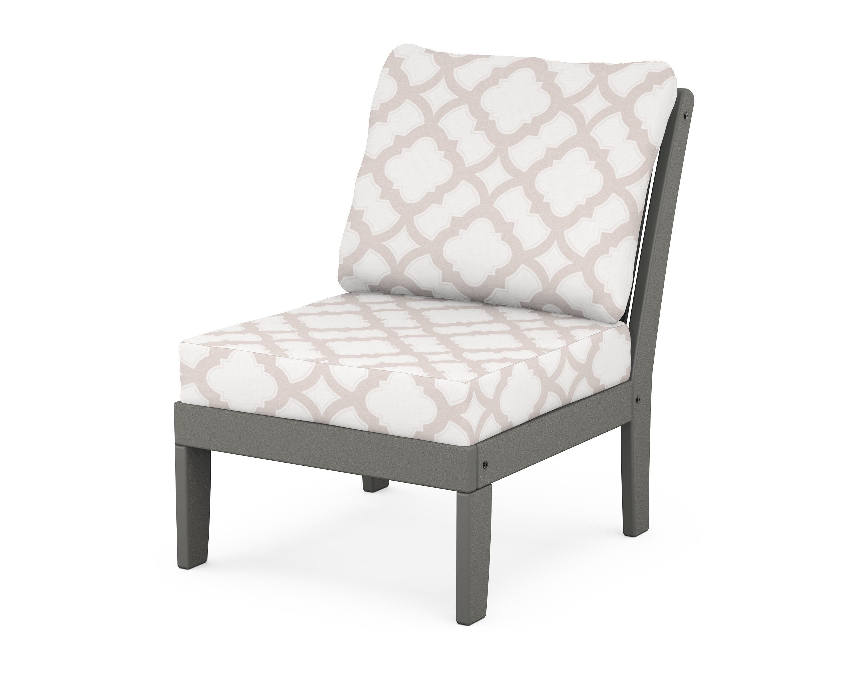 POLYWOOD® Braxton Modular Armless Chair in Slate Grey / Trellis Dune Burlap