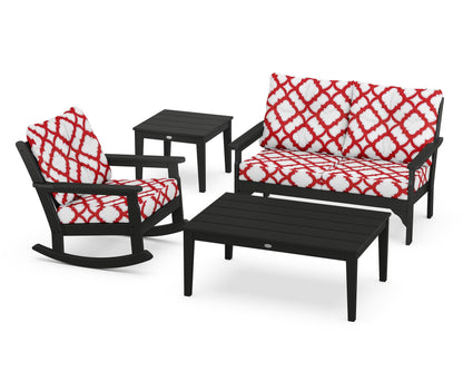 POLYWOOD® Vineyard 4-Piece Deep Seating Rocker Set in Black / Trellis Crimson