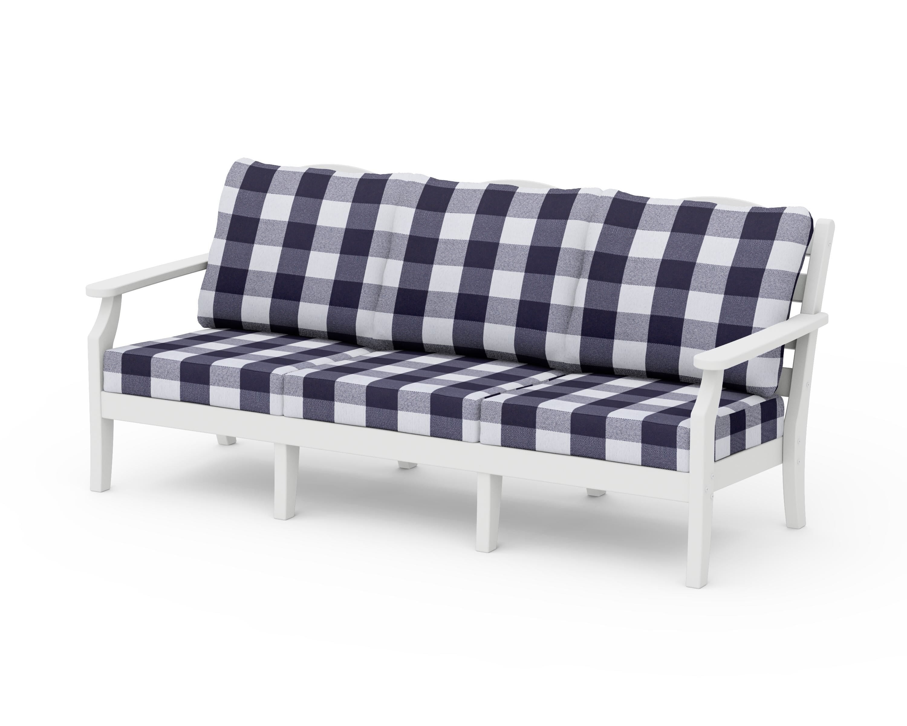 Draper James™ by  POLYWOOD® Savannah Deep Seating Sofa in White / Buffalo Plaid Navy
