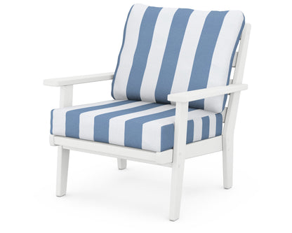 POLYWOOD® Grant Park Deep Seating Chair in White / Cabana Stripe Sky Blue