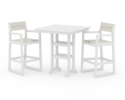 POLYWOOD® EDGE Sling Arm Chair 3-Piece Farmhouse Bar Set with Trestle Legs in White / Parchment Sling