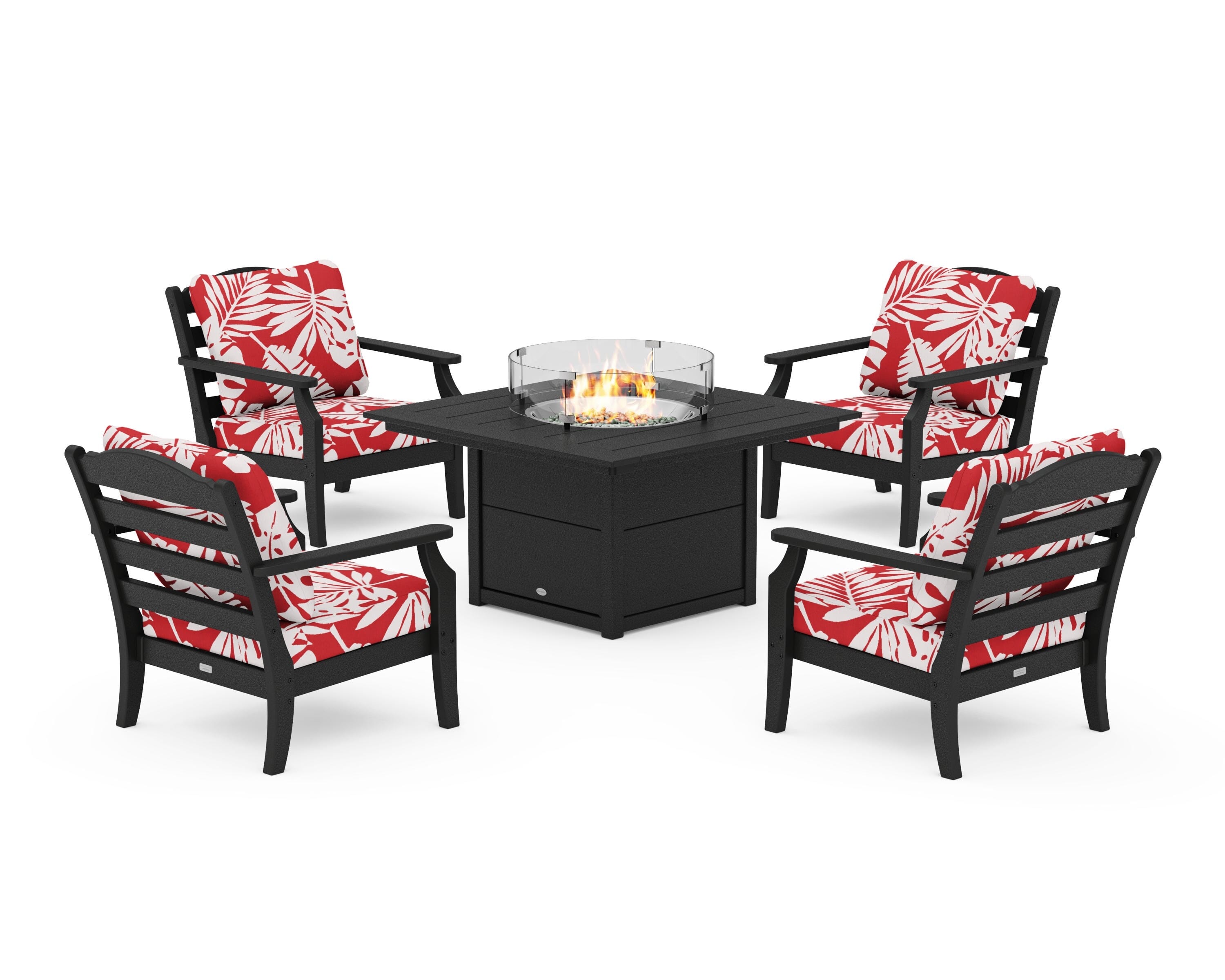 Draper James™ by  POLYWOOD® Savannah 5-Piece Deep Seating Set with Fire Pit Table in Black / Leaf Crimson
