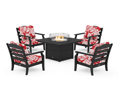 Draper James™ by  POLYWOOD® Savannah 5-Piece Deep Seating Set with Fire Pit Table in Black / Leaf Crimson