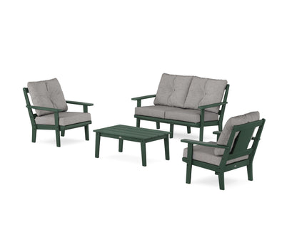 POLYWOOD® Prairie 4-Piece Deep Seating Set with Loveseat in Green / Grey Mist