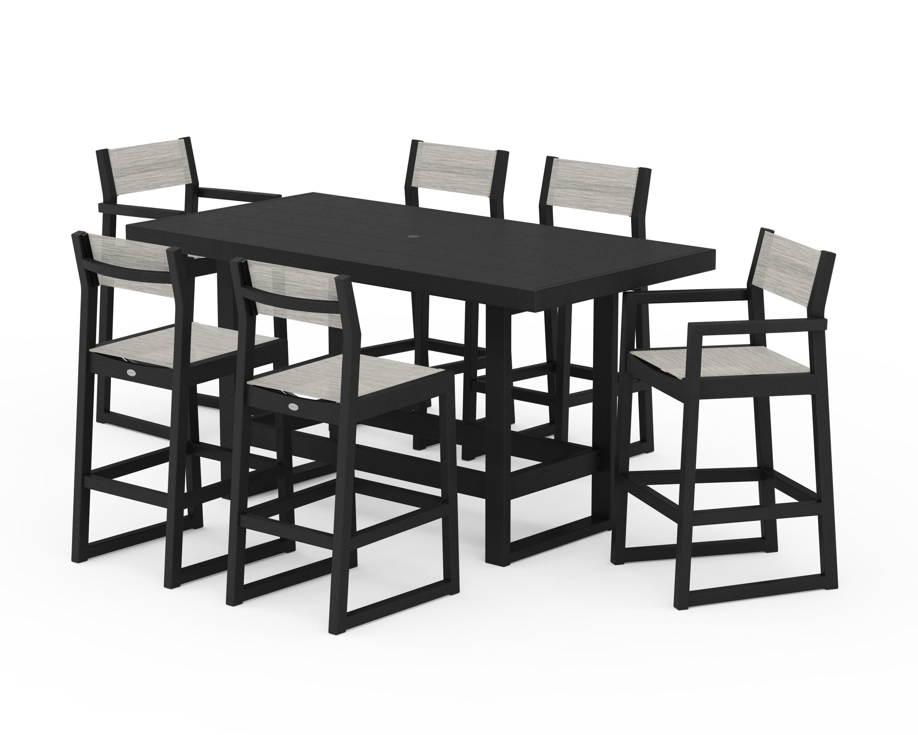 POLYWOOD® EDGE Sling 7-Piece Bar Table Set in Black / Birch Sling