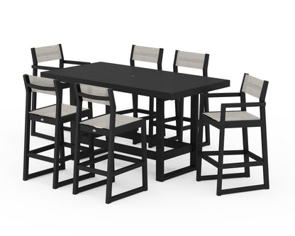 POLYWOOD® EDGE Sling 7-Piece Bar Table Set in Black / Birch Sling