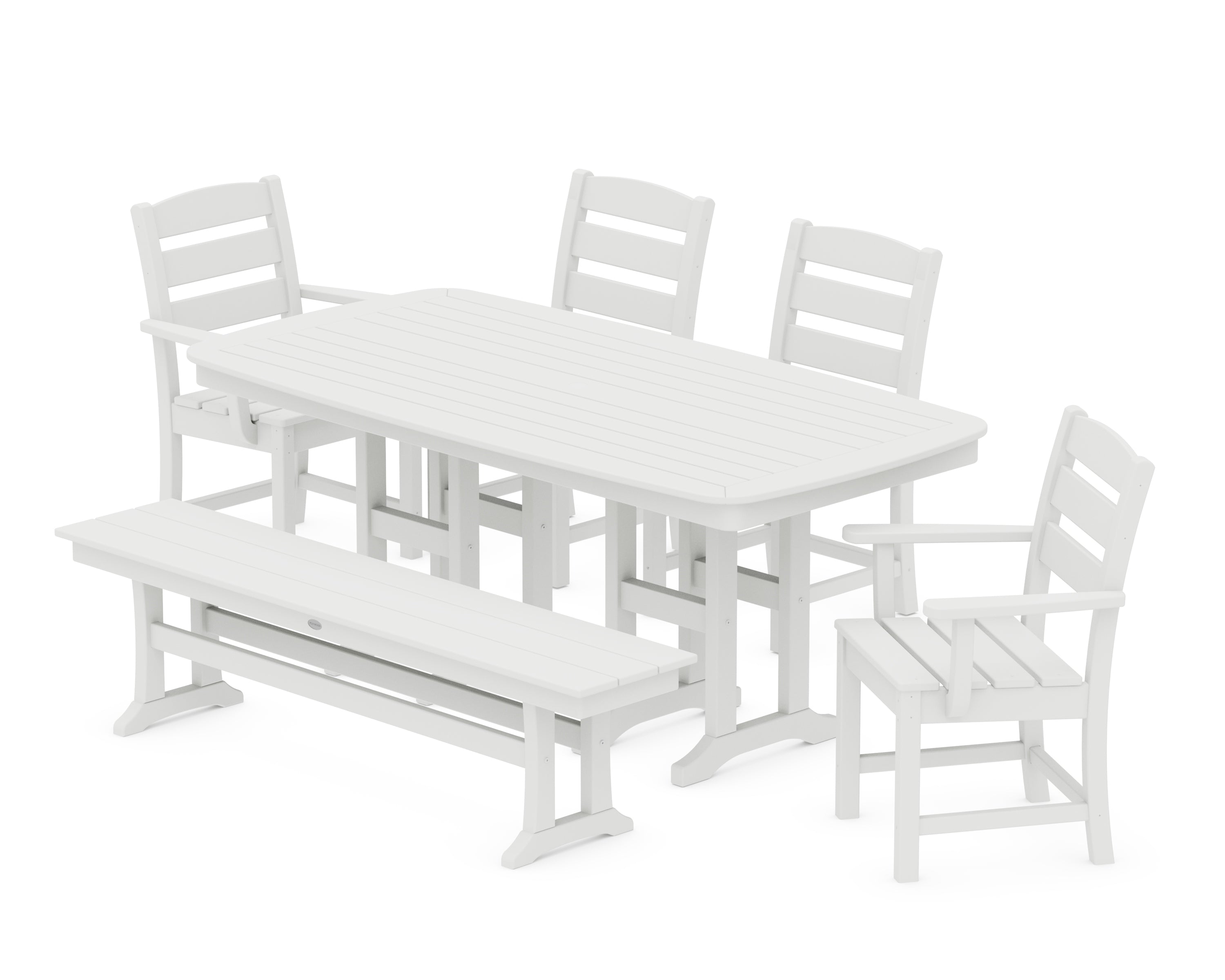 POLYWOOD® Lakeside 6-Piece Dining Set with Bench in White