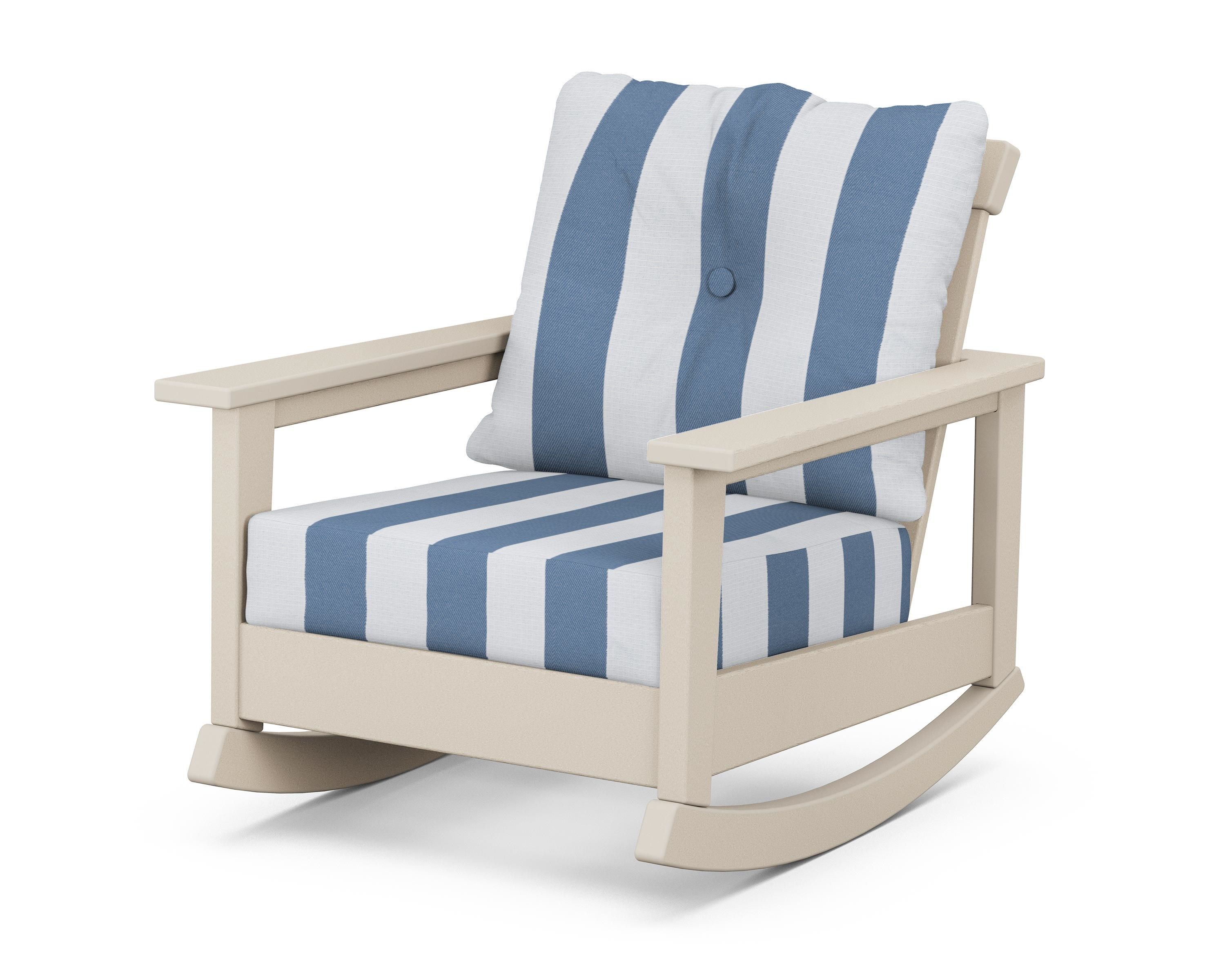 POLYWOOD® Prescott Deep Seating Rocking Chair in Sand / Cabana Stripe Sky Blue
