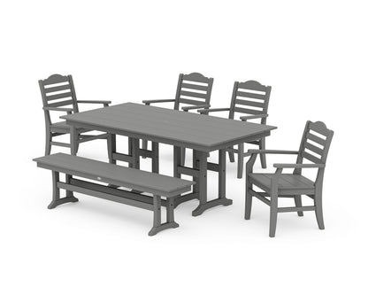 POLYWOOD® Savannah 6-Piece Farmhouse Dining Set with Bench in Slate Grey