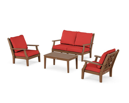 Country Living Wovendale 4-Piece Deep Seating Set with Loveseat in Teak / Crimson Linen