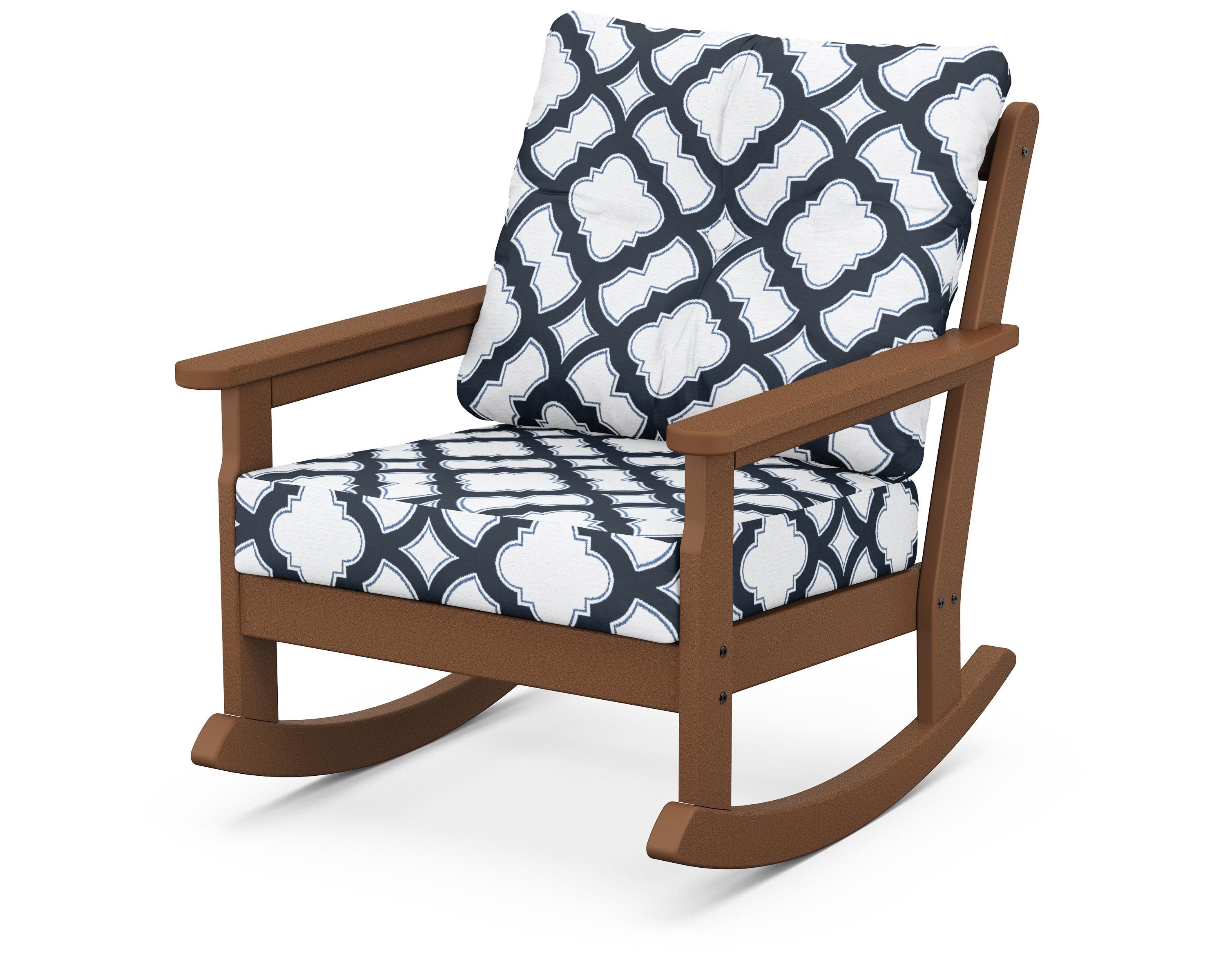 POLYWOOD® Vineyard Deep Seating Rocking Chair in Teak / Trellis Marine Indigo