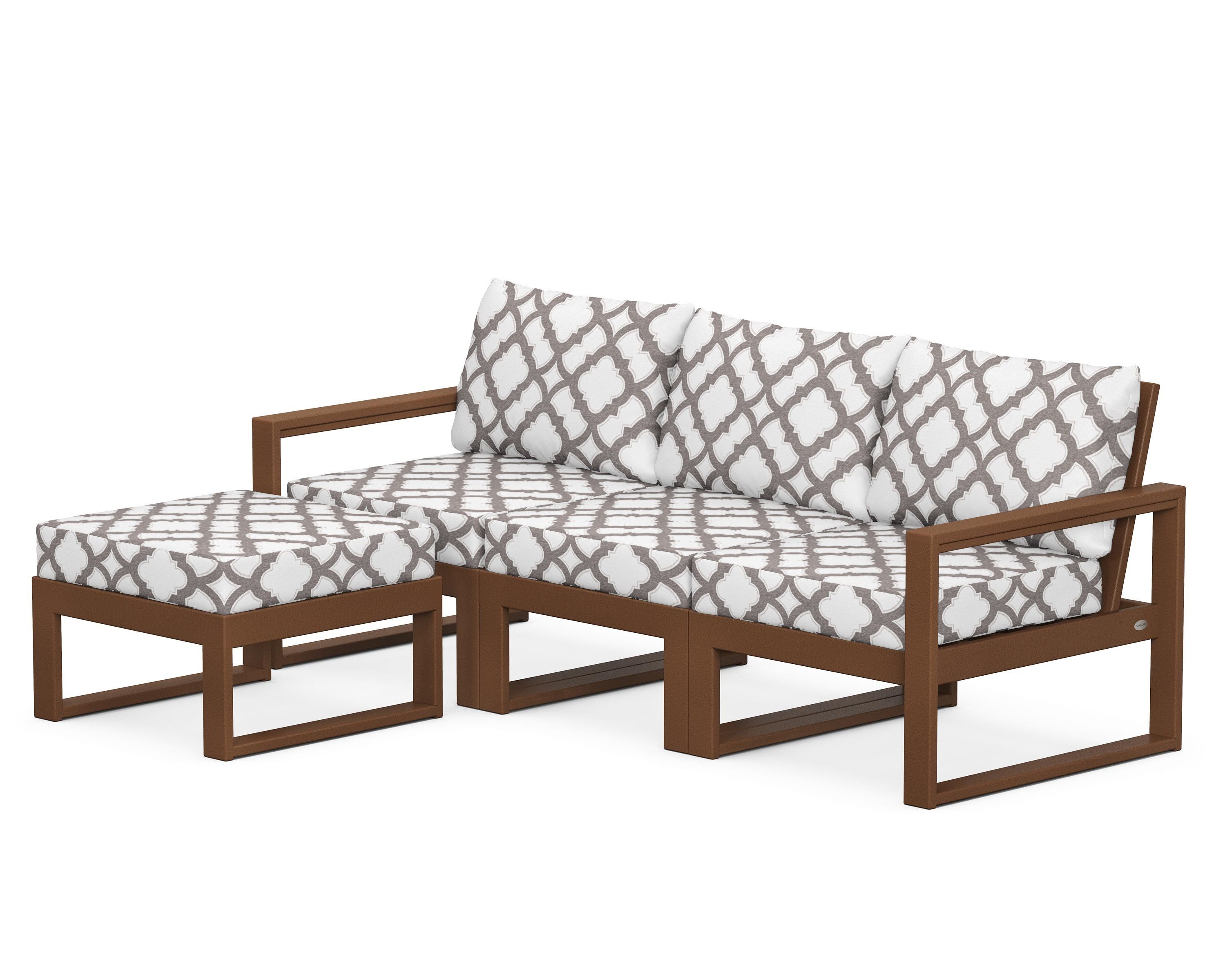 POLYWOOD® EDGE 4-Piece Modular Deep Seating Set with Ottoman in Teak / Trellis Grey Mist