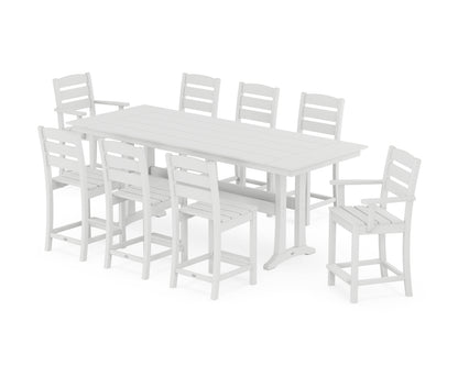 POLYWOOD® Lakeside 9-Piece Farmhouse Counter Set with Trestle Legs in White