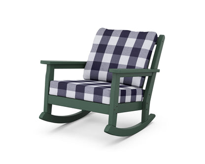 POLYWOOD® Chippendale Deep Seating Rocking Chair in Green / Buffalo Plaid Navy