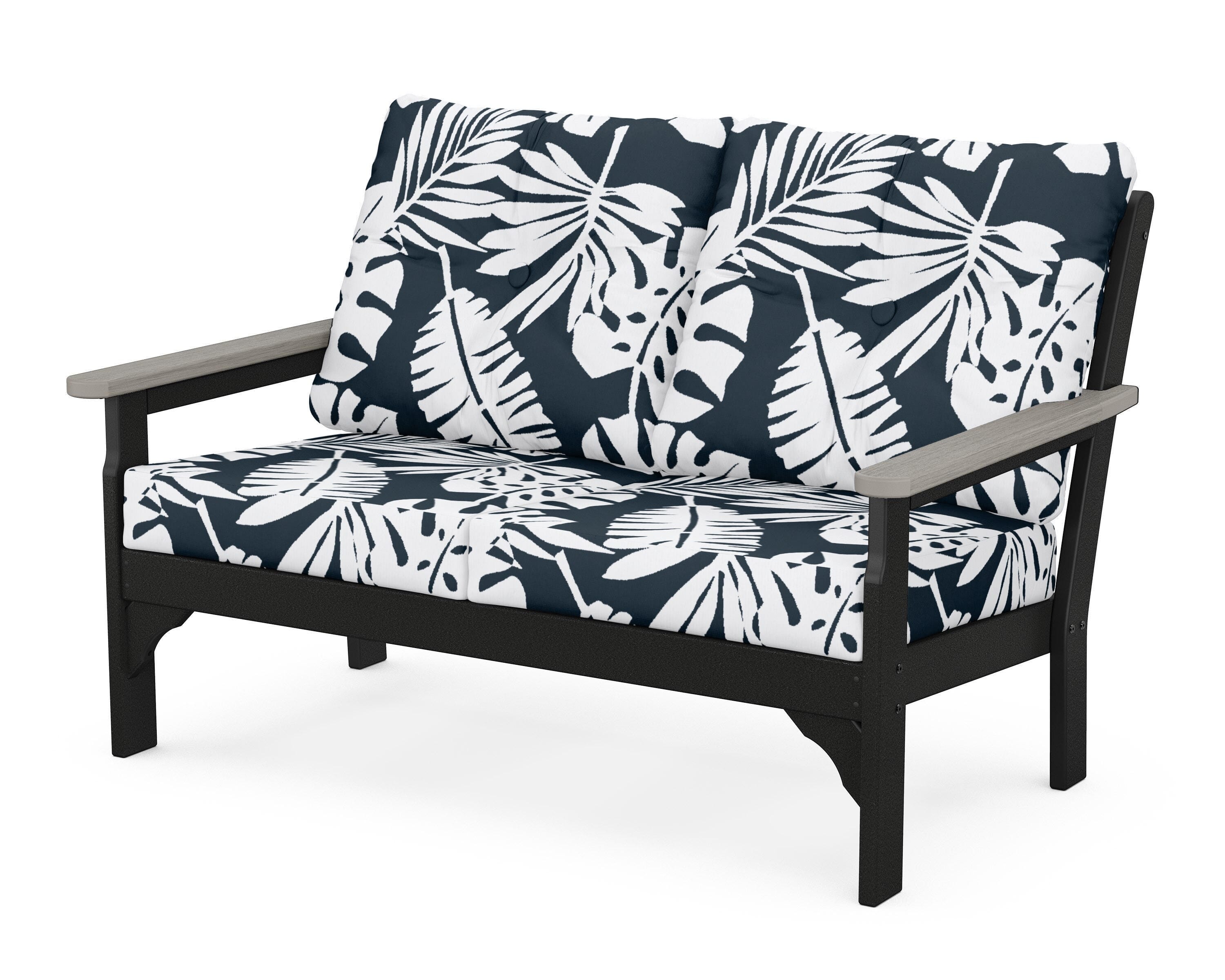 POLYWOOD® Vineyard Deep Seating Loveseat in Black / Driftwood / Leaf Marine Indigo